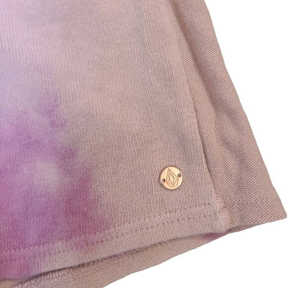 Volcom Tie Dye Pink & White Soft Fleece Front Tie Shorts Women's Size Medium - Picture 4 of 6